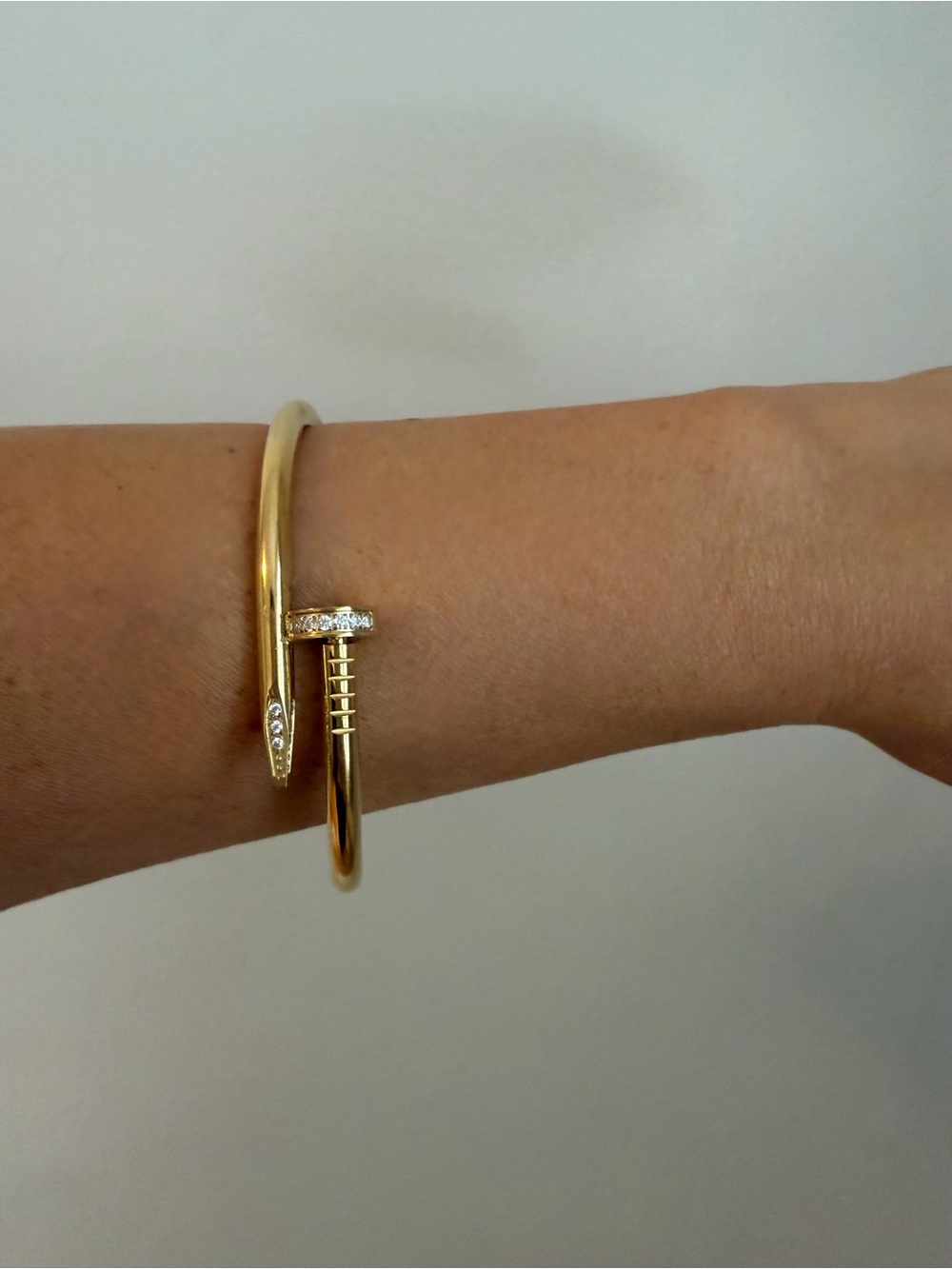 Gold Nail-Style Bangle Bracelet with Crystal Accents